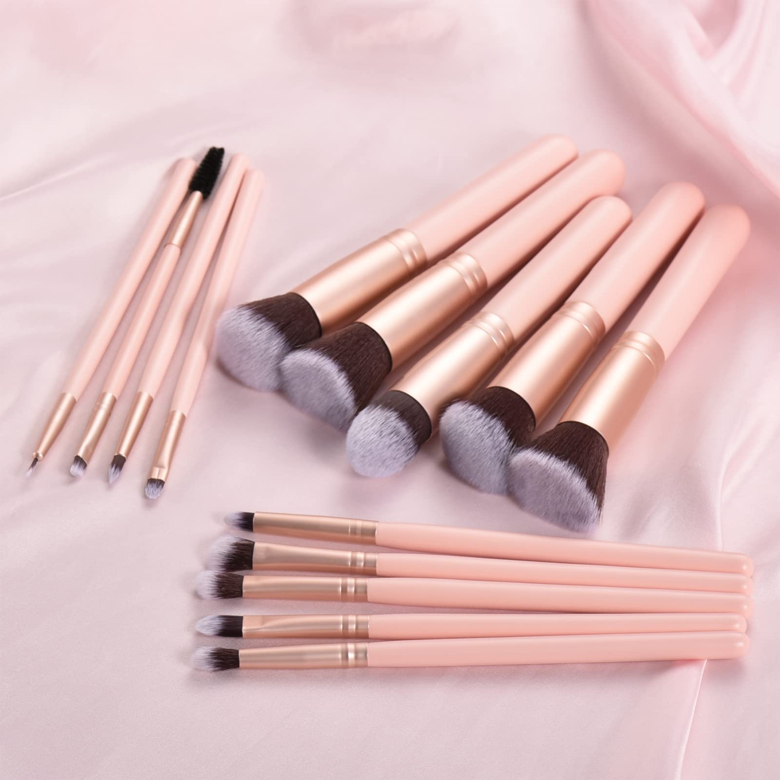 YJ-Anyue Makeup Brushes Pink wooden Makeup Brushes Set Premium Synthetic Foundation Brushes Blending Face Powder Eye Shadow Concealer Make Up Brushes Tool (14PCS Pink)