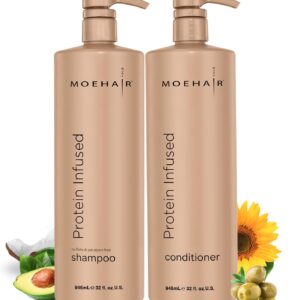 MOEHAIR Protein Infused Shampoo and Conditioner Set for Dry & Damaged Hair | Strengthens Hair Fiber | Sulfate & Paraben Free | Adds Shine, Softens & Hydrates Hair (32 Fl Oz)