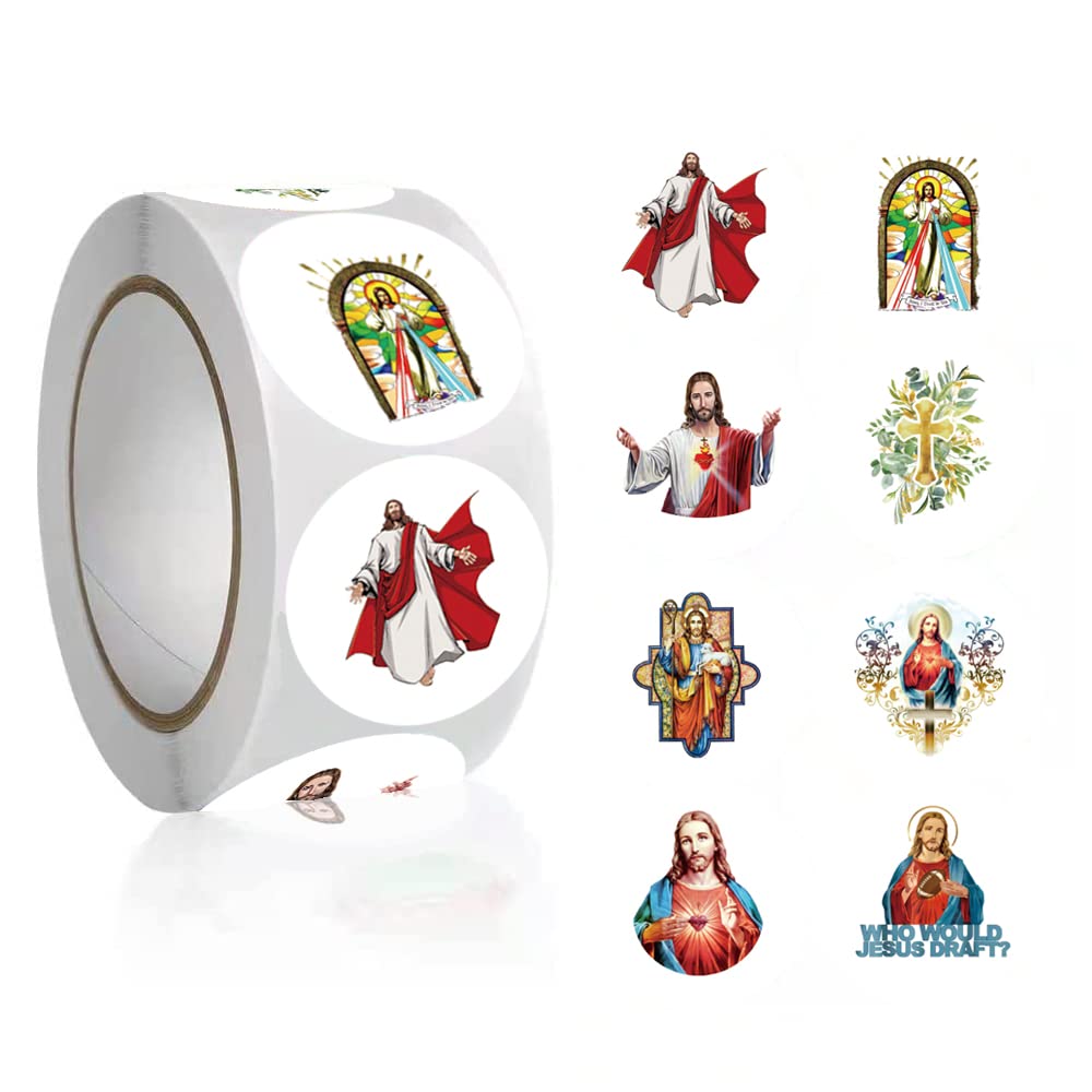 500 Pcs Jesus Aesthetic Graffiti Round Seal Label Self-Adhesive Stickers for Christmas Halloween Party Decorations for Scrapbooking Envelopes Water Bottles(Fashion Pattern 8)