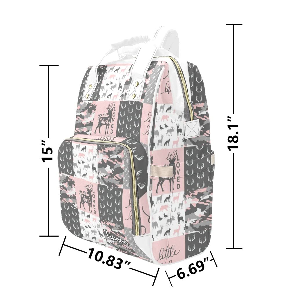 XOZOTY Little Antler Man Woodland Pink Diaper Bags with Name Waterproof Mummy Backpack Nappy Nursing Baby Bags Gifts Tote Bag for Women