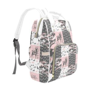 XOZOTY Little Antler Man Woodland Pink Diaper Bags with Name Waterproof Mummy Backpack Nappy Nursing Baby Bags Gifts Tote Bag for Women