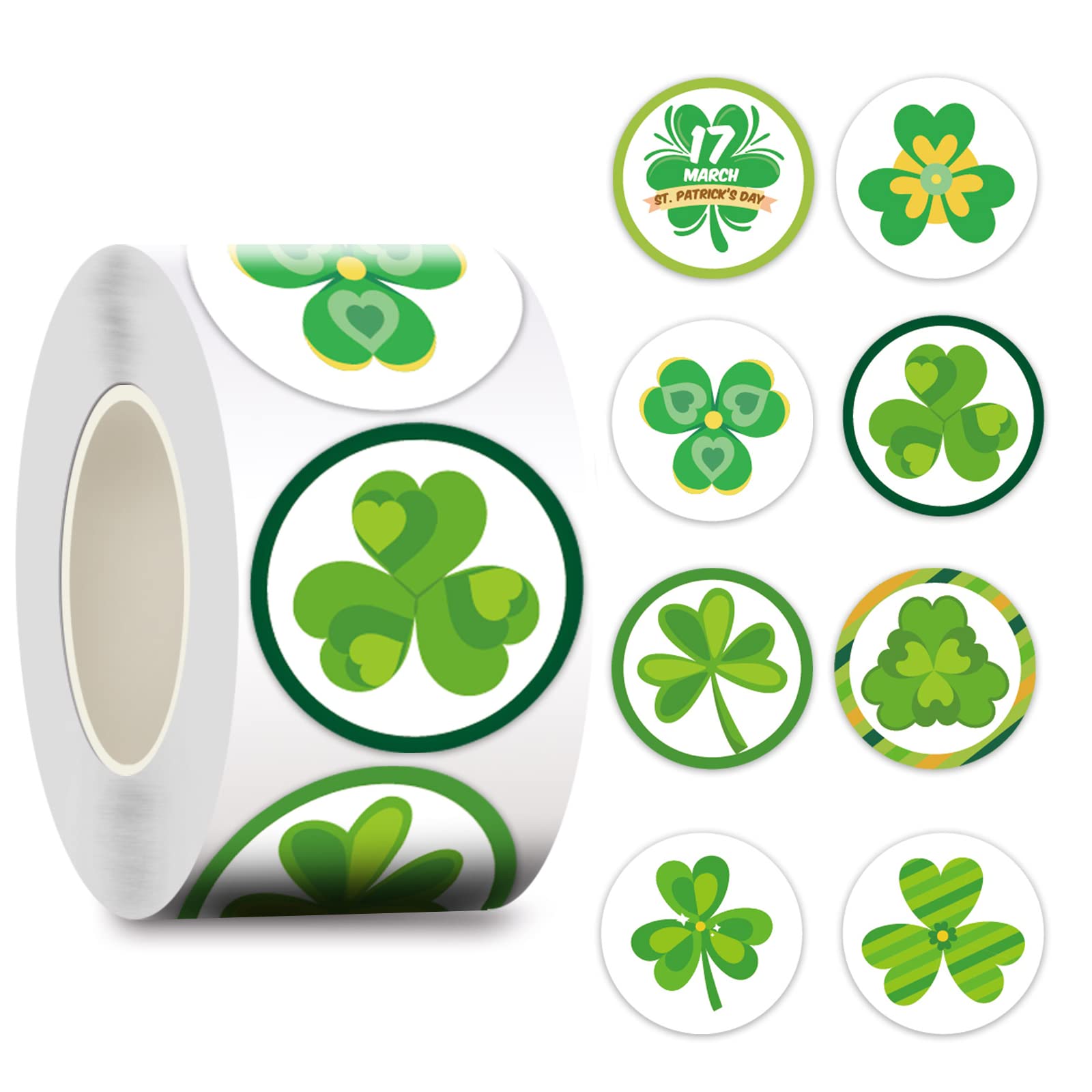 500Pcs St. Patrick's Day Sticker Lucky Shamrock Clover Hat Irish Decor Self Adhesive Irish Labels for Cards, Envelopes, Gifts Leprechaun Party Decoration Supplies