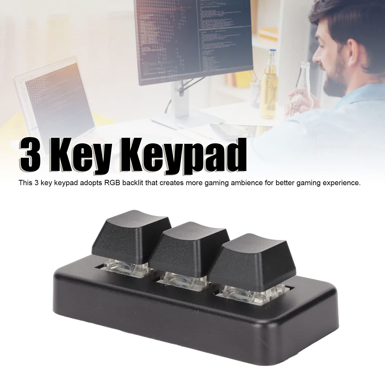 Septpenta USB Mini 3 Key Keypad, RGB Backlit Keypad, Creates Gaming Ambience, Programmable Design, Supports Plug and Play, Ergonomic Design, Mechanical Gaming Keyboard for Computer(Black)