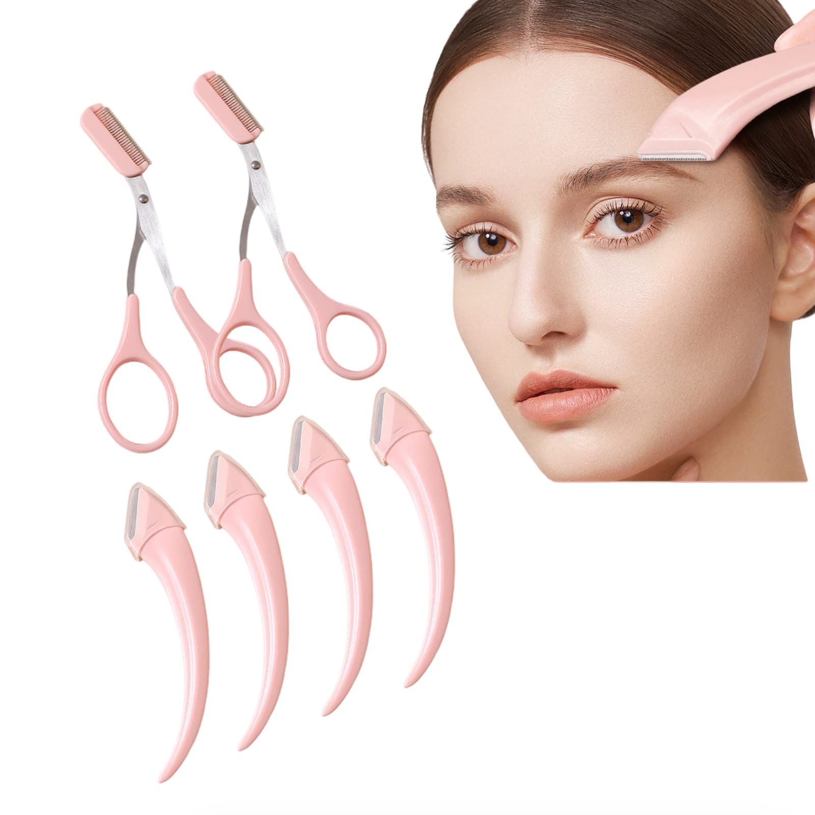 Eyebrow Trimmer Set 6PCS Eyebrow Scissors with Comb Stainless Steel Eyebrow Razor Eyebrow Eyelash Hair Removal Accessories for Women Men