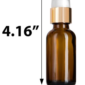 JUVITUS 1 oz / 30 ml Amber Glass Boston Round Bottle with Gold Treatment Pump (12 Pack)