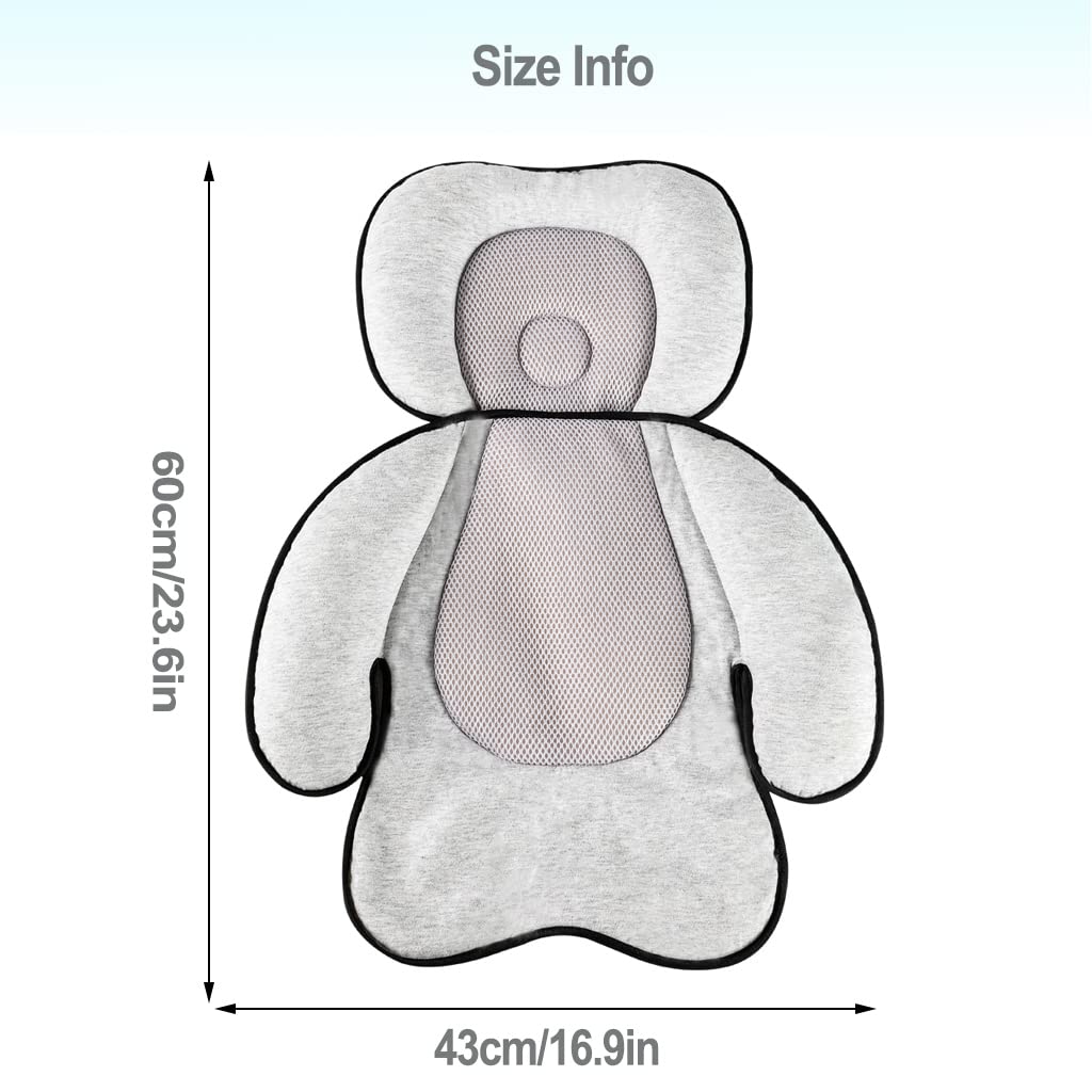 KAKIBLIN 3 in 1 Baby Stroller Seat Cushion, Toddler Car Seat Pad Baby Head Pillow Neck Support Cushion for Newborn and Toddler, Grey