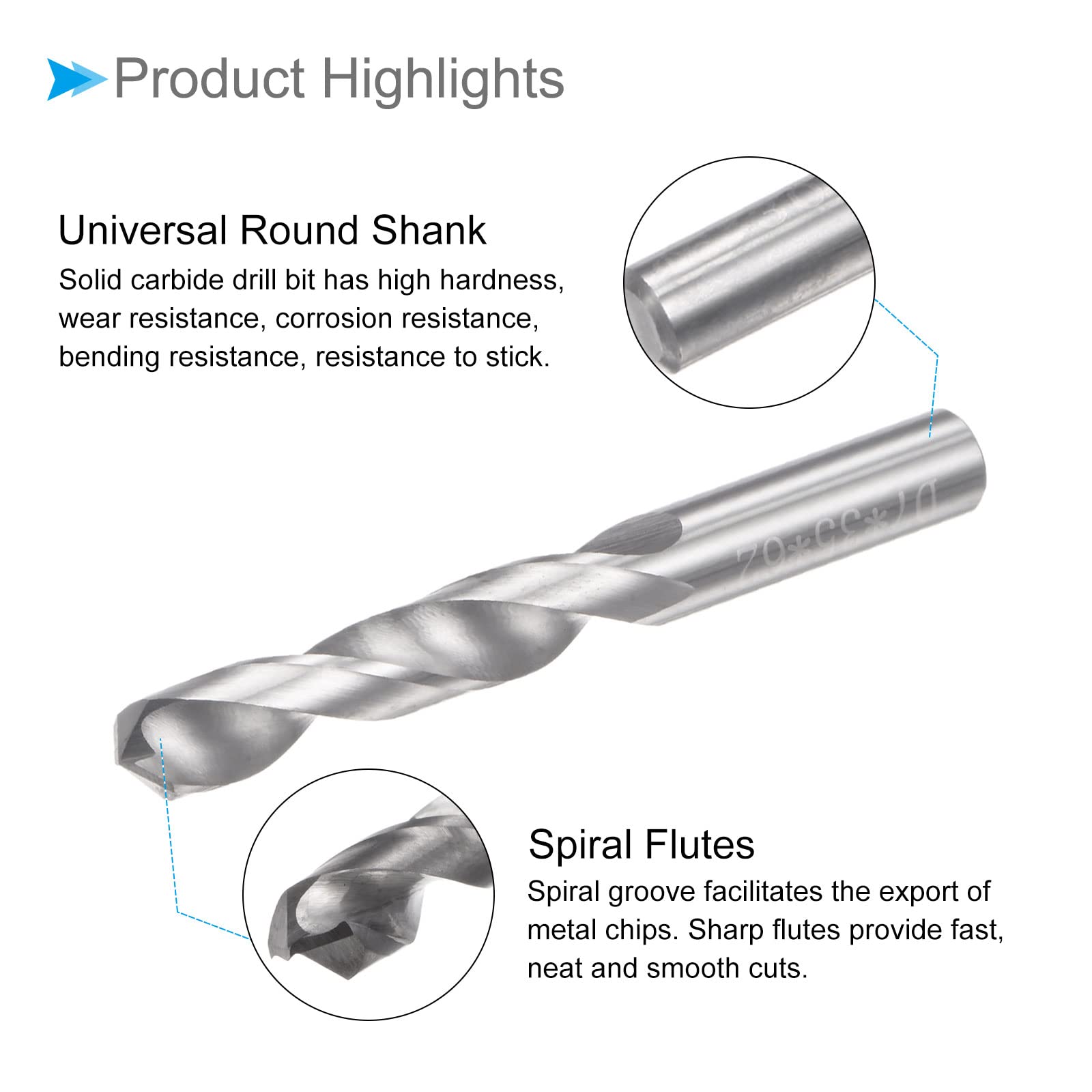 CoCud Solid Carbide Drill Bits, 7mm Diameter, YG6 (C2/K20) Tungsten Carbide Straight Shank Twist Drill Bits - (Applications: for Stainless Steel Alloy), 1-Piece