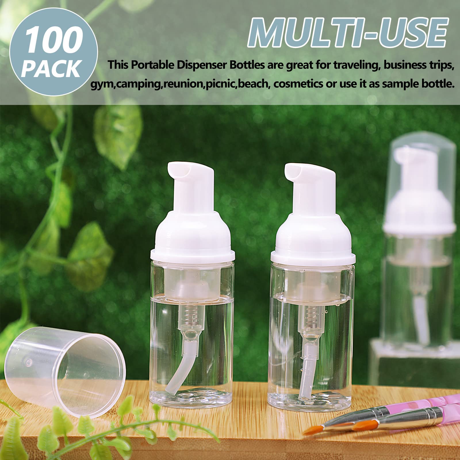 100 Pieces Foam Pump Bottle 1oz/30ml Travel Plastic Empty Pump Bottle Mini Lash Shampoo Bottles Clear Dispenser Portable Instant Soap Foaming Bottles for Hand Lotion Shampoo