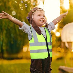 Unittype 4 Pieces Kids Safety Vest Construction Reflective Traffic Vest for Running Kindergarten Preschool Children(Fluorescent Green)