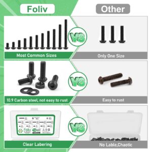 FOLIV 700PCS M3 x 5/6/8/10/12/14/16/18/20/25/30mm Button Hex Head Cap Screws M3 Metric Machine Screws Bolts Nuts Washer Assortment Kit, 10.9 Grade Alloy Steel