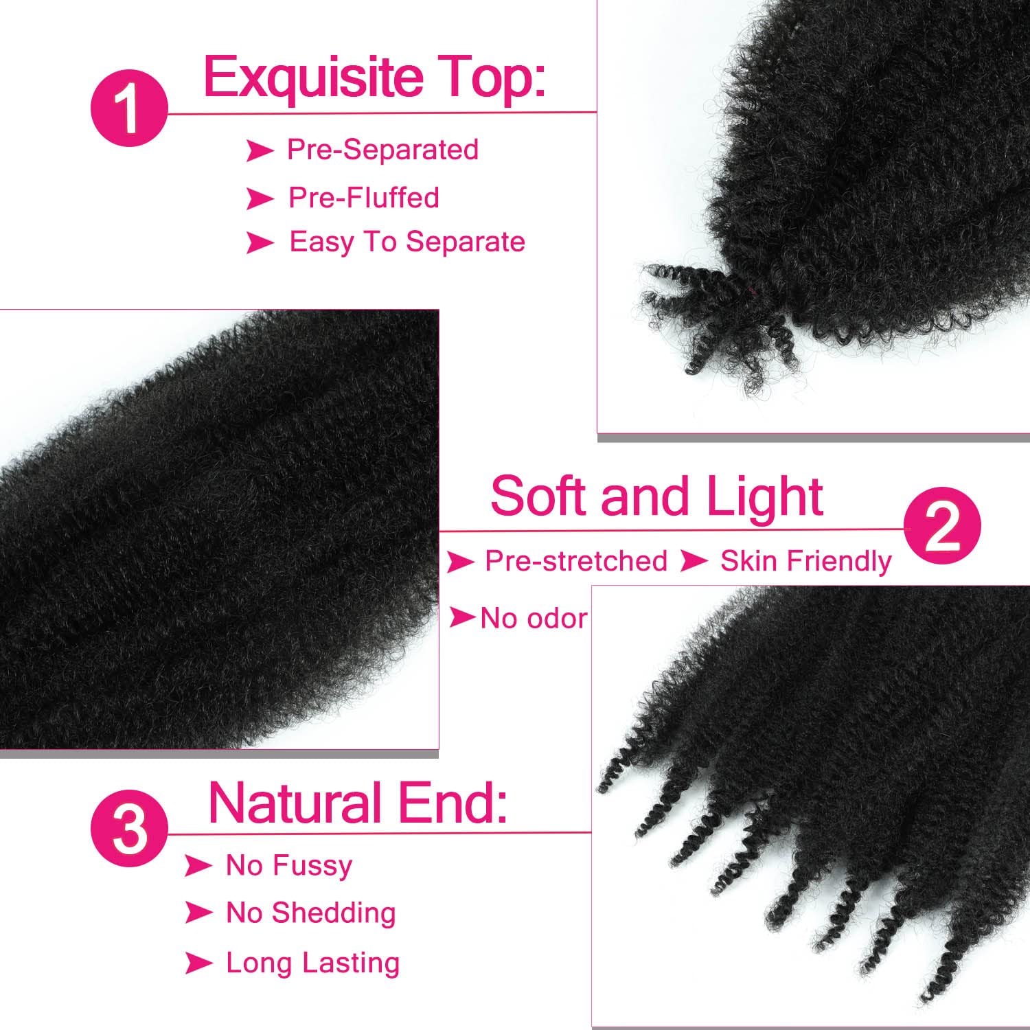 Afro Twist Hair 24 Inch 3 Packs, Springy Afro Twist Hair Pre Fluffed Spring Twist Hair Pre Stretched Wrapping Hair for Soft Locs Hair Extensions (24 Inch (Pack of 3), 1B#)