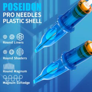 POSEIDON V3 Tattoo Cartridge Needles 30PCS Mixed Size 5RL 7RL 5RM 7RM 5M1 7M1 Disposable Steriled Needles with Membrane Safety Cartridges (30pcs #12 Standard)