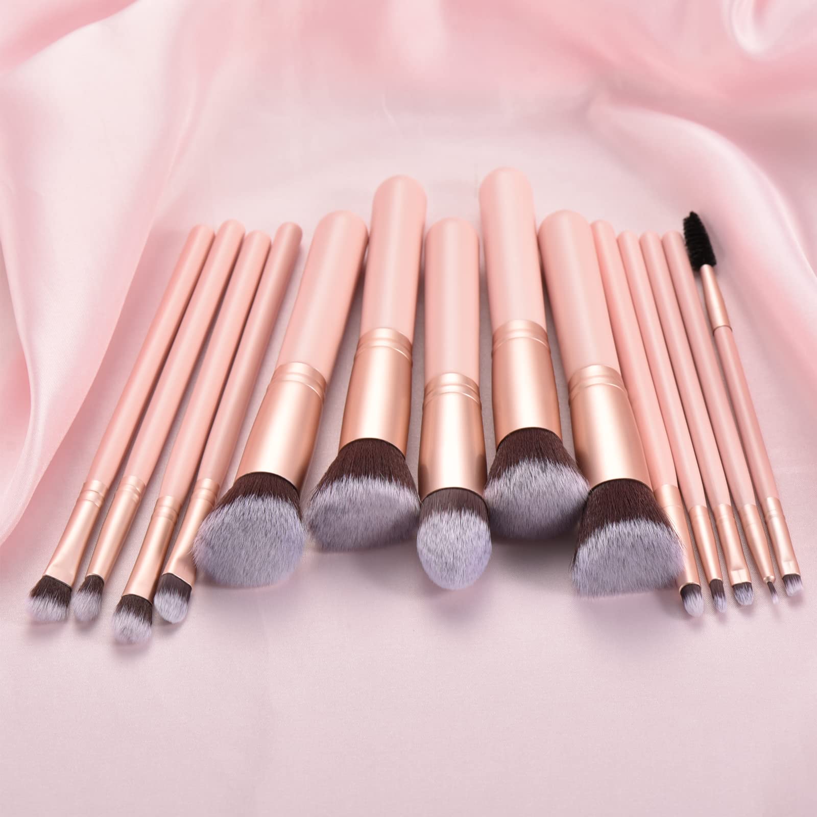 YJ-Anyue Makeup Brushes Pink wooden Makeup Brushes Set Premium Synthetic Foundation Brushes Blending Face Powder Eye Shadow Concealer Make Up Brushes Tool (14PCS Pink)