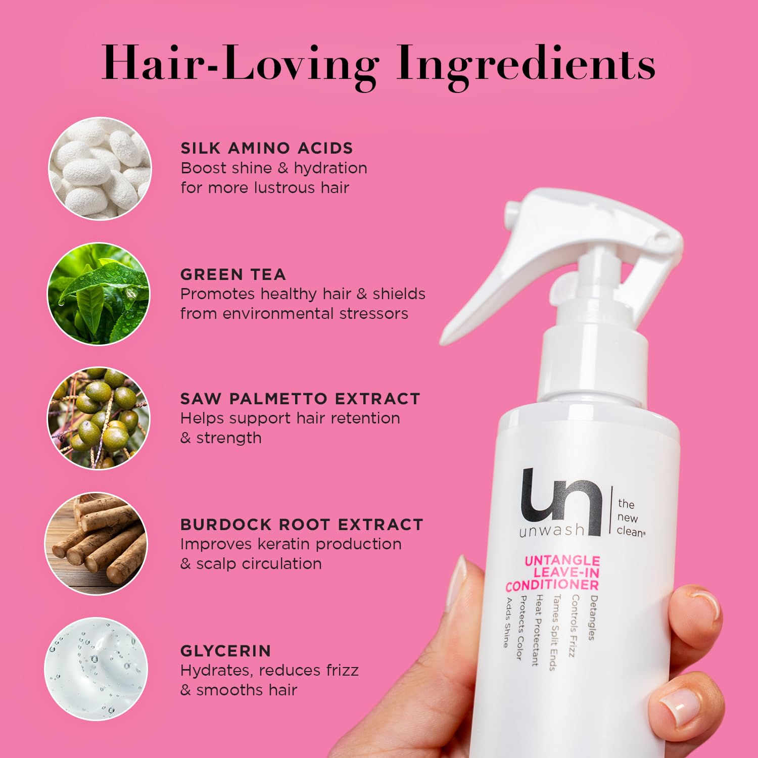 Unwash Untangle Leave-In Conditioner - Gentle Formula, Detangles, Controls Frizz, Enhances Shine, Protects Against Heat, Vegan, Cruelty Free, Sulfate & Paraben-Free, 6.25 fl oz