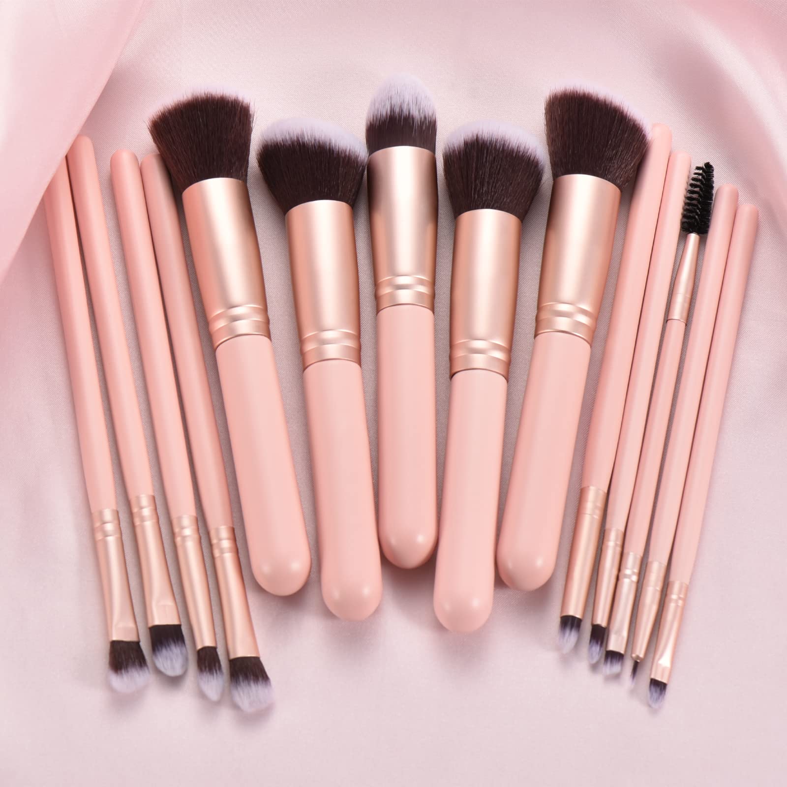 YJ-Anyue Makeup Brushes Pink wooden Makeup Brushes Set Premium Synthetic Foundation Brushes Blending Face Powder Eye Shadow Concealer Make Up Brushes Tool (14PCS Pink)