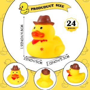 Set of 24 Cowboy Rubber Ducks with Hat Western Rubber Duckies Cowboy Mini Ducks Bathtub Ducky Favors Small Duck for Shower Birthday Swimming Western Party, 2.1 x 2 x 1.9 Inches