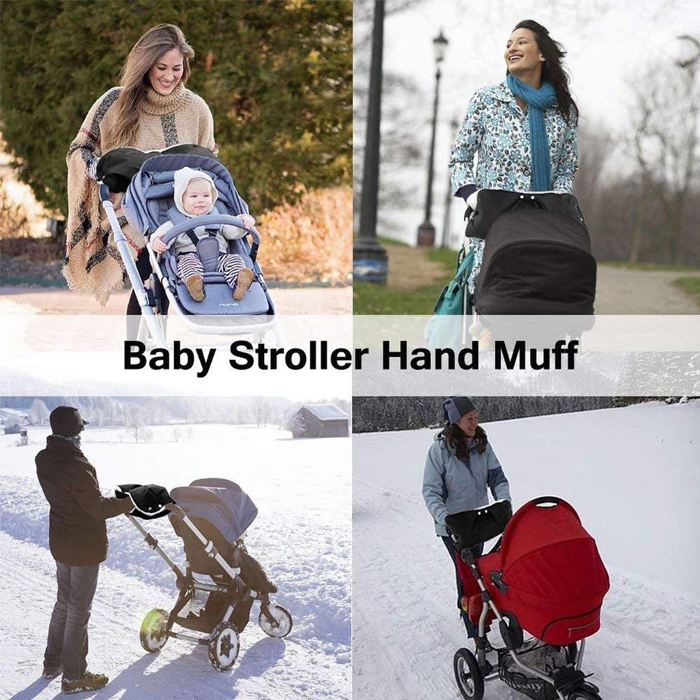 Stroller Gloves for Winter Waterproof, Extra Thick Fleece Stroller Hand Muff, Anti-Freeze Pram Accessories Baby Stroller Hand Gloves Hand Warmer (Black)