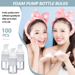 100 Pieces Foam Pump Bottle 1oz/30ml Travel Plastic Empty Pump Bottle Mini Lash Shampoo Bottles Clear Dispenser Portable Instant Soap Foaming Bottles for Hand Lotion Shampoo