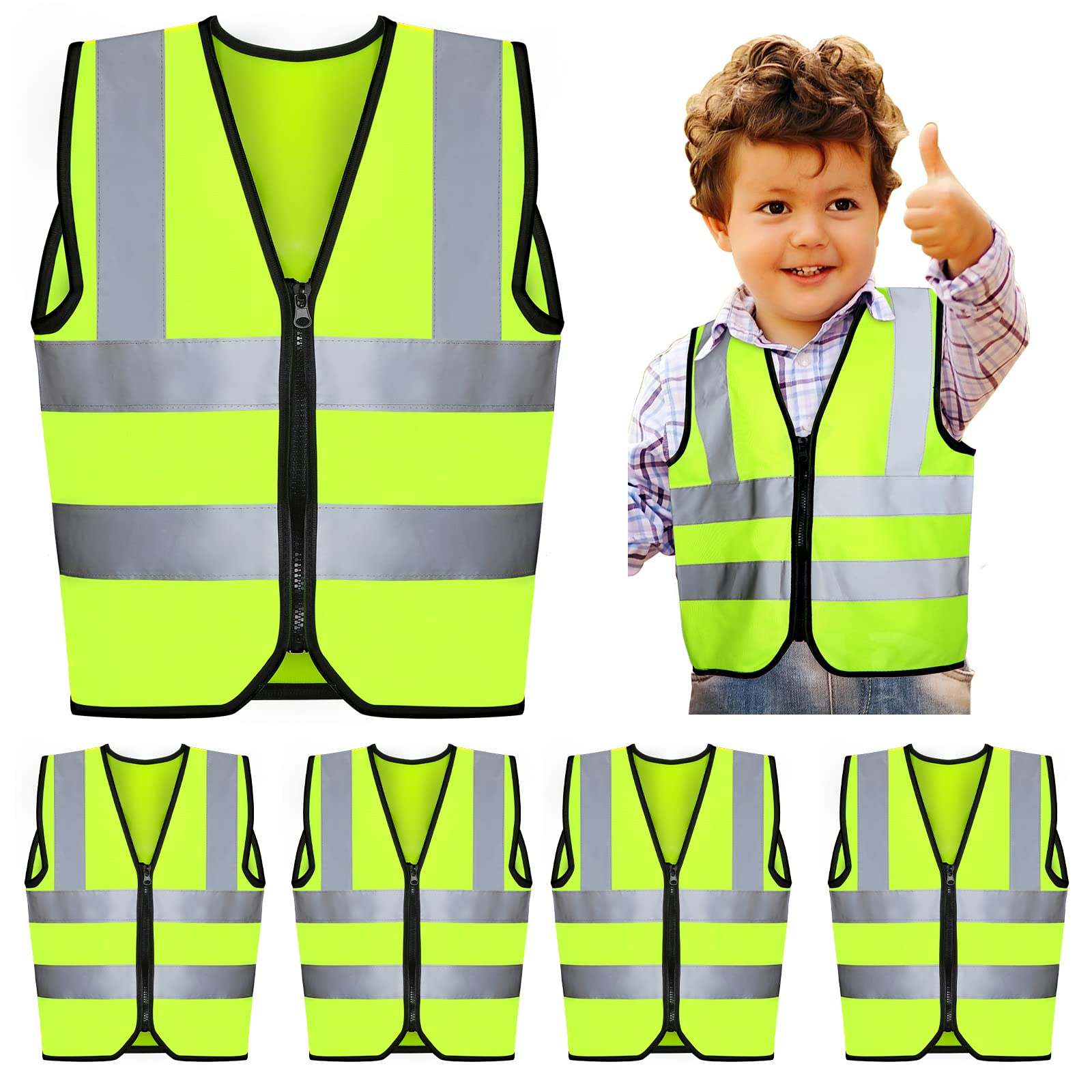 Unittype 4 Pieces Kids Safety Vest Construction Reflective Traffic Vest for Running Kindergarten Preschool Children(Fluorescent Green)