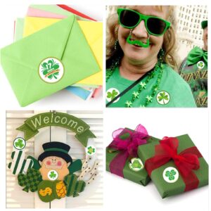 500Pcs St. Patrick's Day Sticker Lucky Shamrock Clover Hat Irish Decor Self Adhesive Irish Labels for Cards, Envelopes, Gifts Leprechaun Party Decoration Supplies