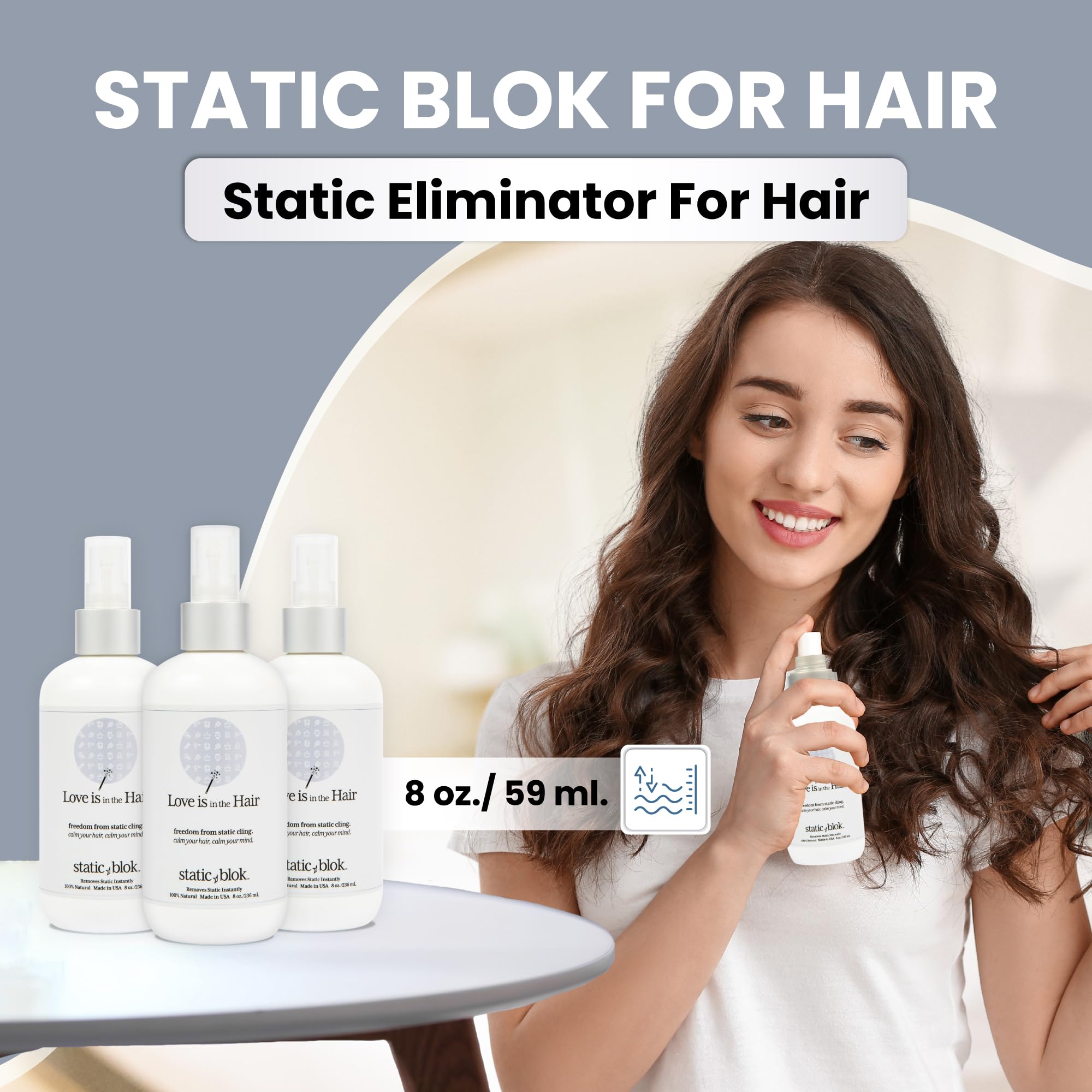 Static Blok Anti-Static Spray for Hair - Instantly Eliminate Static Cling, Shocks, Flyaways- Long-Lasting All-Day Freshness - works on Natural and Synthetic Wigs - 8oz