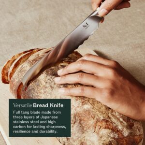 Material, Serrated Bread Knife 6", Bread Knife for Homemade Bread, Serrated Kitchen Knife, Carbon Stainless Steel Santoku-Inspired Blade, Razor-Sharp addition to your Chef Knife Set, Cool Neutral