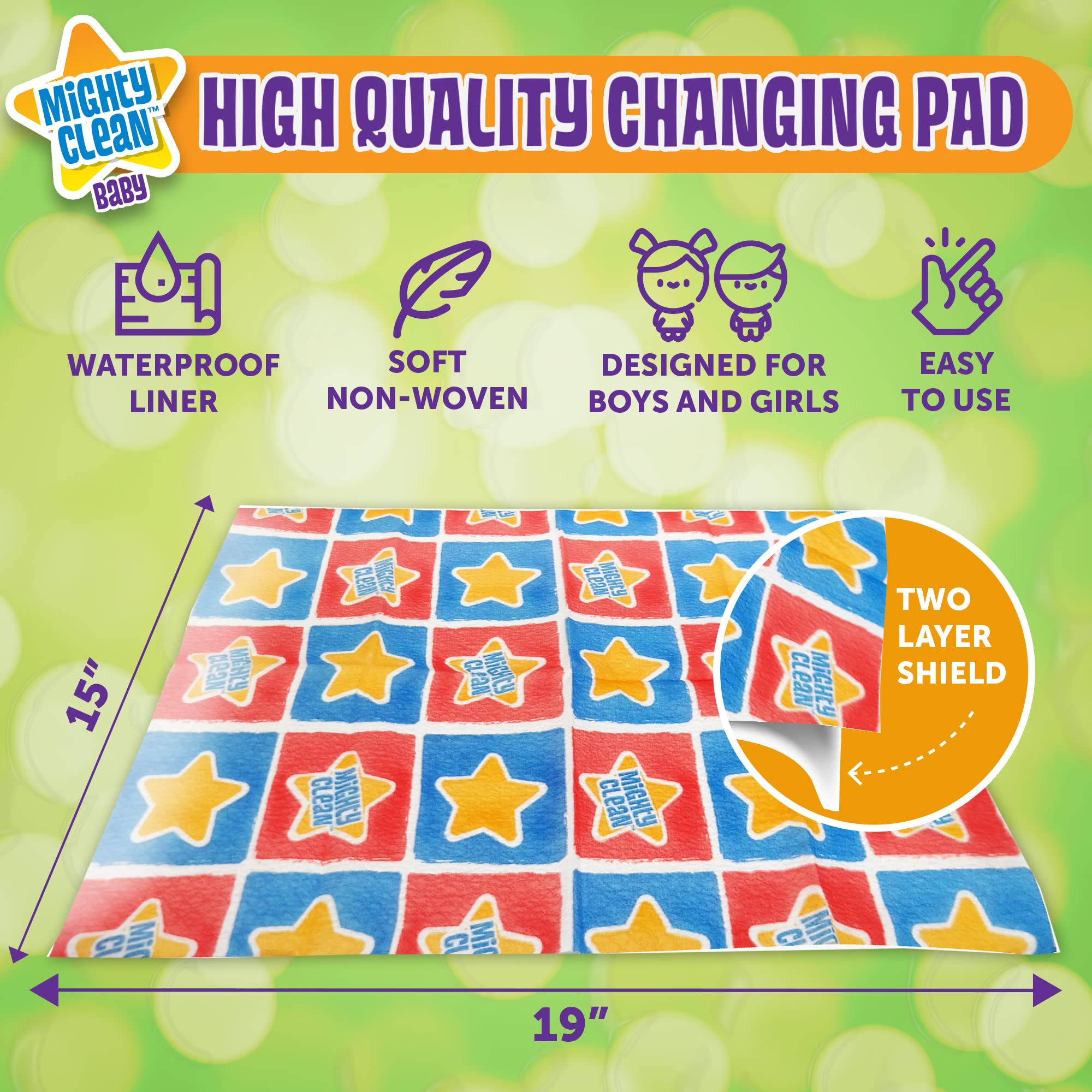 Disposable Changing Pad Liners - Waterproof, Soft, Absorbent Multi Use Pads by Mighty Clean Baby in Portable 2 Packs for Your Diaper Bag (50)