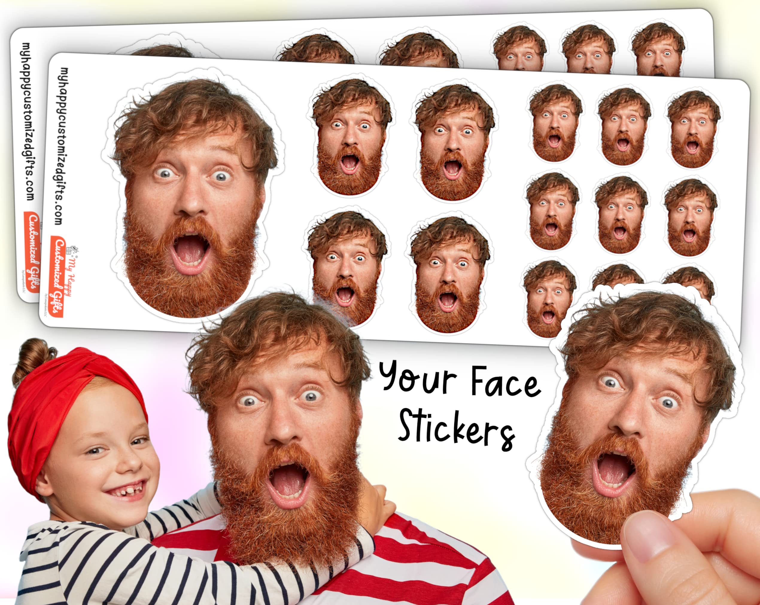 Customized Face Stickers - Portrait | Sheet with 14 Stickers | Personalized - Picture Decals | Waterproof | Funny Photo Stickers | Fancy Gift Idea