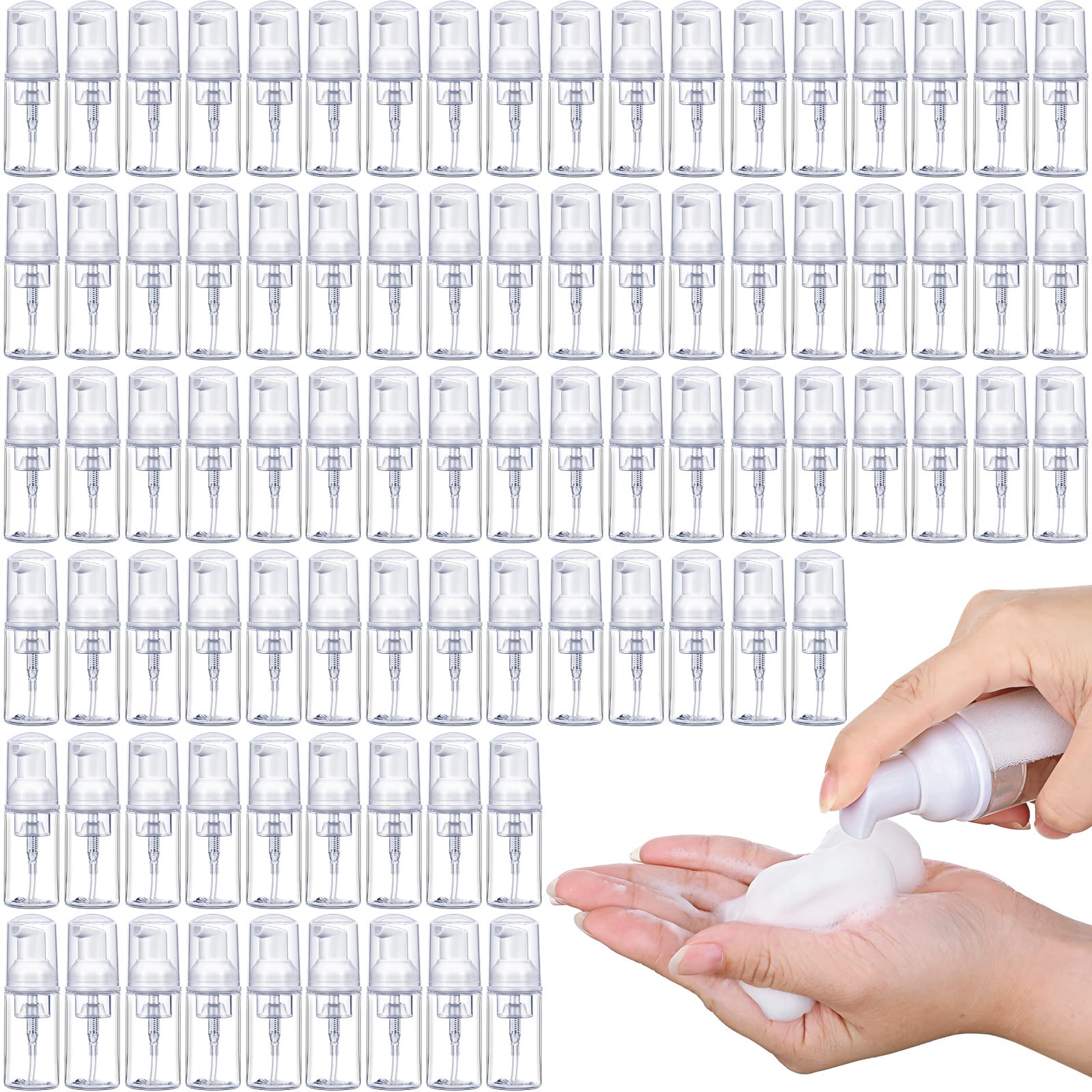 100 Pieces Foam Pump Bottle 1oz/30ml Travel Plastic Empty Pump Bottle Mini Lash Shampoo Bottles Clear Dispenser Portable Instant Soap Foaming Bottles for Hand Lotion Shampoo