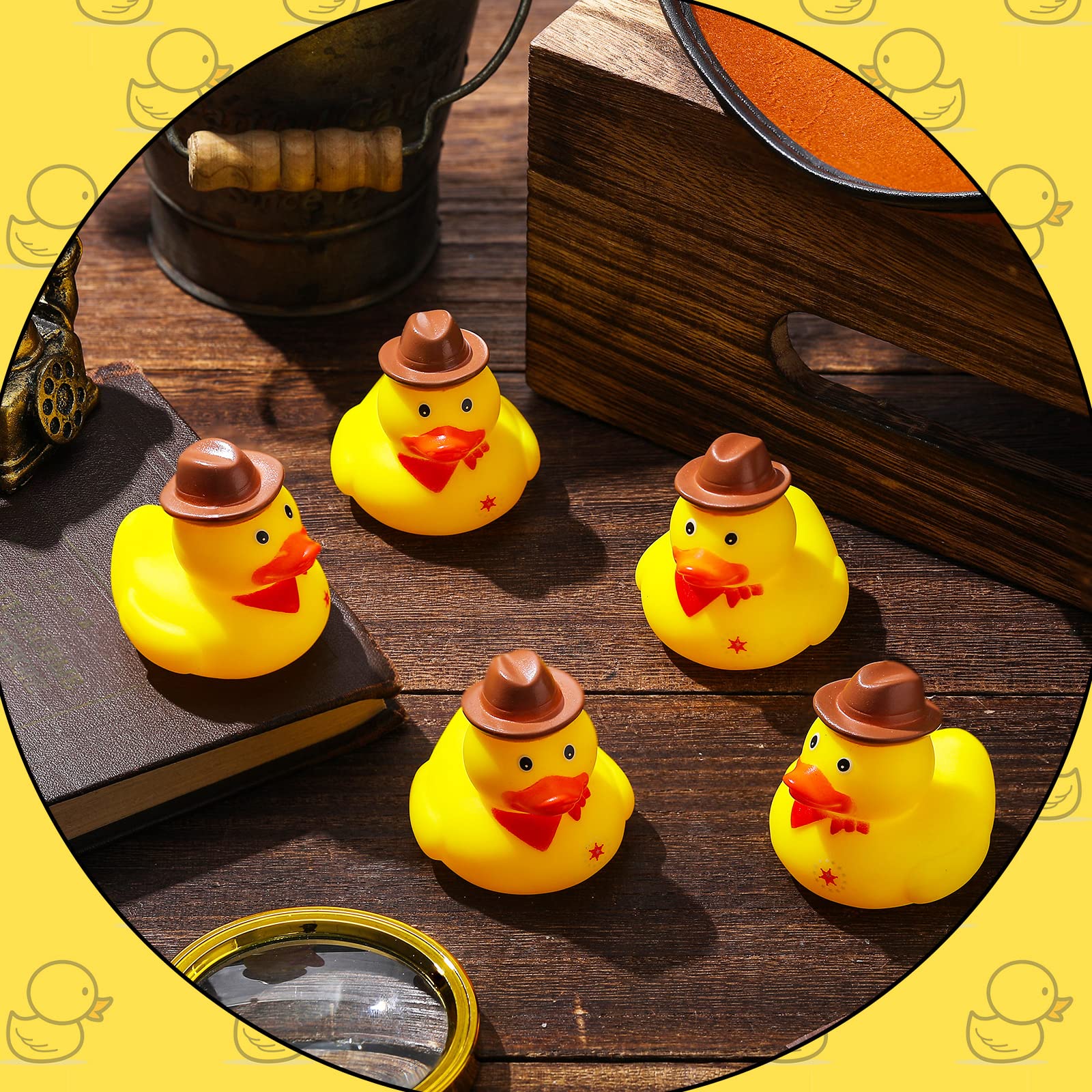 Set of 24 Cowboy Rubber Ducks with Hat Western Rubber Duckies Cowboy Mini Ducks Bathtub Ducky Favors Small Duck for Shower Birthday Swimming Western Party, 2.1 x 2 x 1.9 Inches