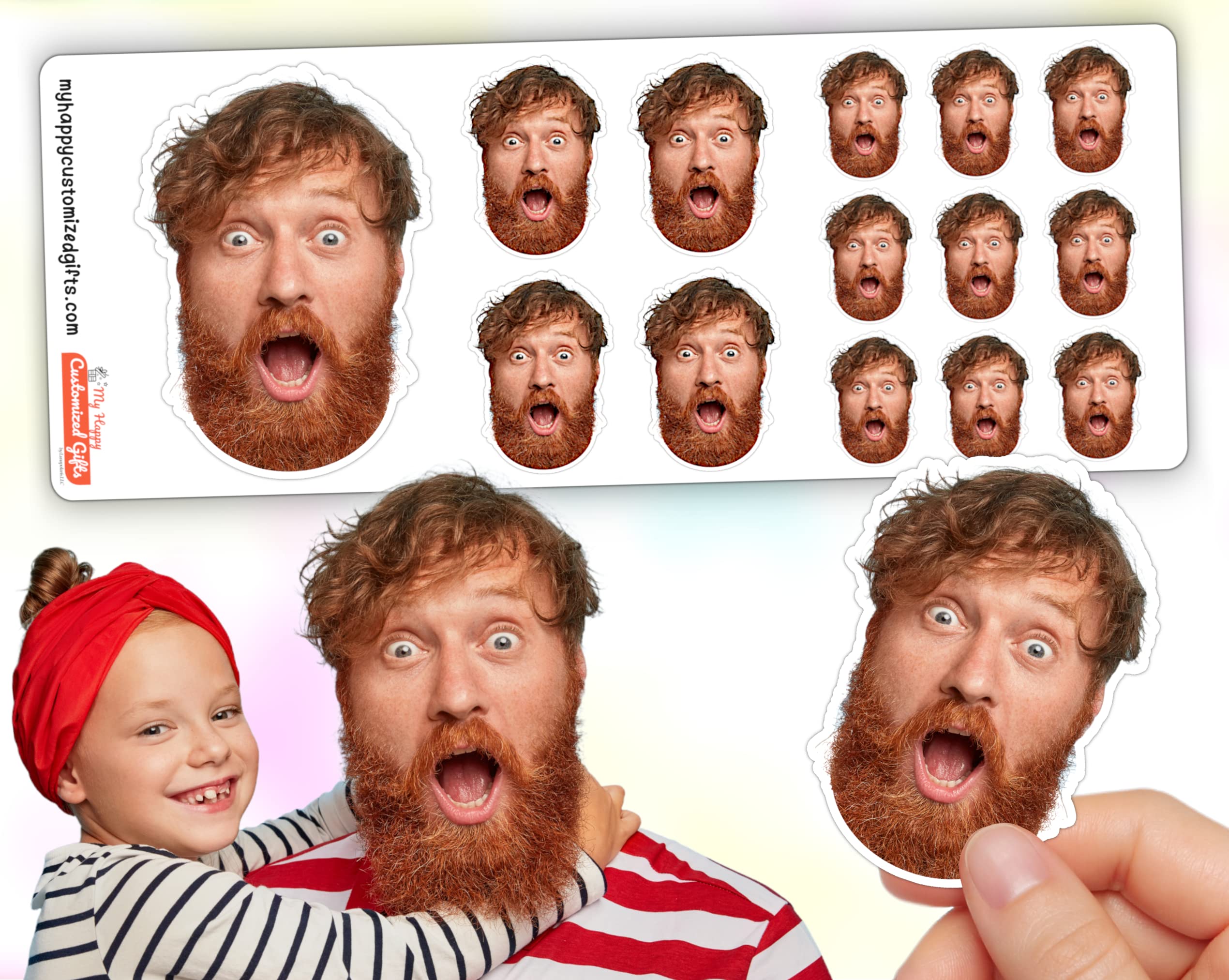 Customized Face Stickers - Portrait | Sheet with 14 Stickers | Personalized - Picture Decals | Waterproof | Funny Photo Stickers | Fancy Gift Idea