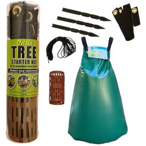 tree watering bag 20 gallon - slow release drip irrigation bag + staking kit + trunk sleeve