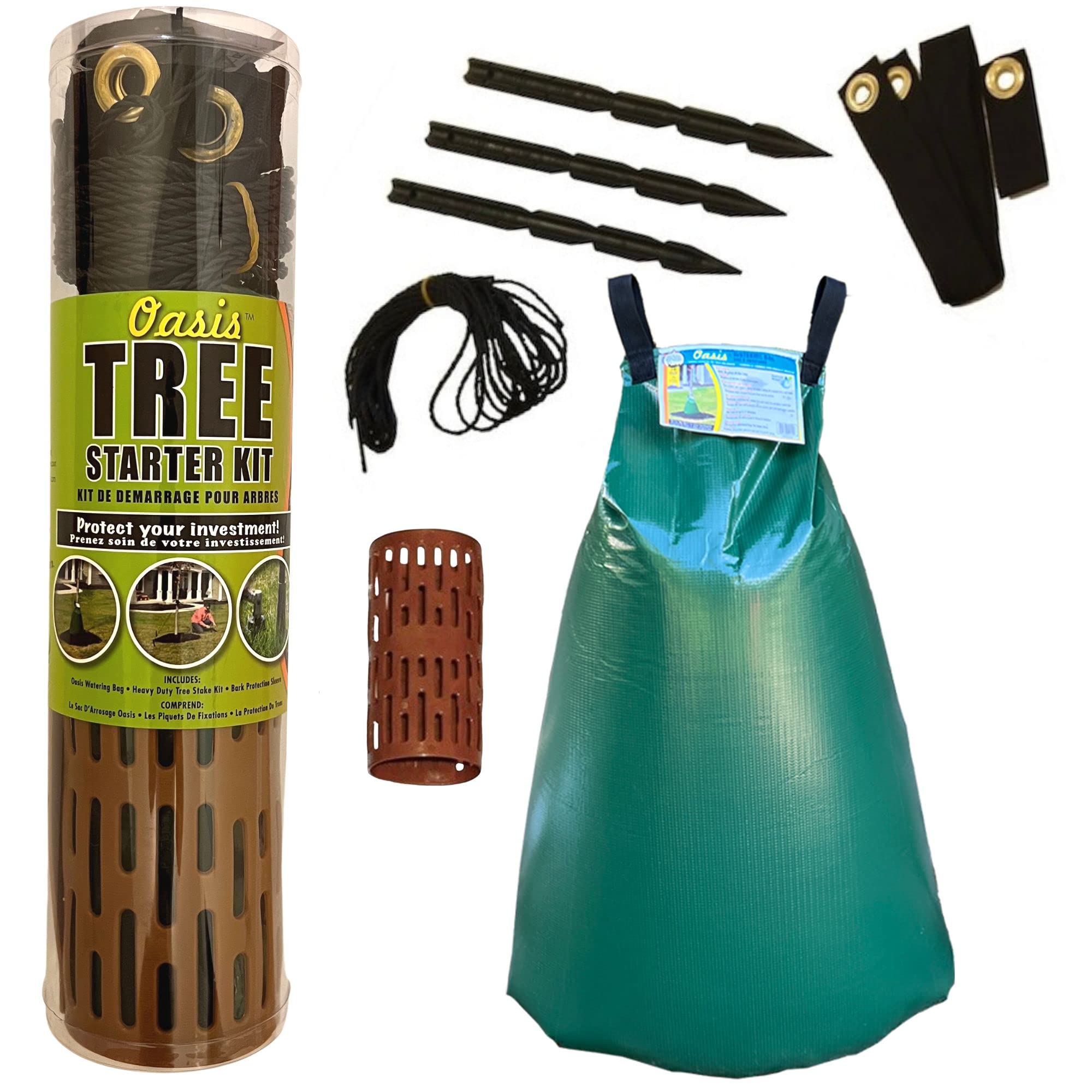 Tree Watering Bag 20 Gallon - Slow Release Drip Irrigation Bag + Staking Kit + Trunk Sleeve