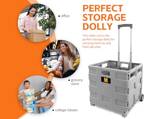 MaxWorks 50704 Collapsible Gray Rolling Folding Dolly Grocery Cart - Multi-Functional Teacher Dolly with Extra Storage, Durable Wheels, and Easy-to-Fold Design for Classroom, Office, Shopping