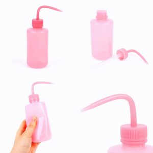 APUXON 2pcs 150ml 5Oz Wash Bottle Pink Narrow Mouth Squeeze Bottle Medical Lab Plastic Safety Squeeze Bottle No Spill Bend Mouth Watering Cans