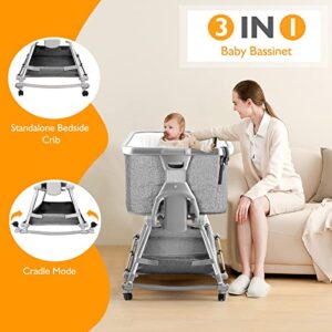 SPS Baby Bassinet Bedside Sleeper with Storage Basket and Wheels,Easy Folding Bedside Crib,Adjustable Height Portable Baby Bed for Newborn Infant