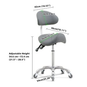 Saddle Stool Rolling Chair with Back Support,Esthetician Tattoo Dental Stool Chair,Lash Chairs for Eyelash Tech Massage Salon(Grey,with Backrest)