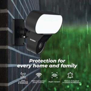 Smart Floodlight Security Camera - E9 Security Camera Outdoor - IP65 Waterproof - 2-Way Audio - Night Vision - PIR Motion Detection Video Recording Cloud/SD with Alexa and Google Assistant