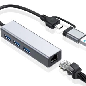 USB to Ethernet Adapter, VIENON USB 3.0 Hub with 1 Gigabit RJ45 Ethernet Port Network USB Network Adapter with USB C Adapter for Laptop