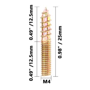 Zorveiio M4 Hanger Bolts, Length 1"(25mm) Double Headed Bolts Self-Tapping Screw for Furniture