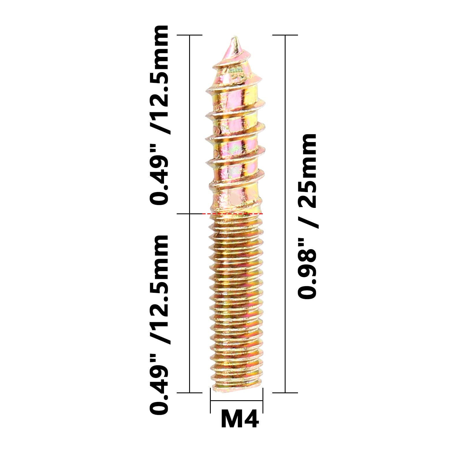 Zorveiio M4 Hanger Bolts, Length 1"(25mm) Double Headed Bolts Self-Tapping Screw for Furniture