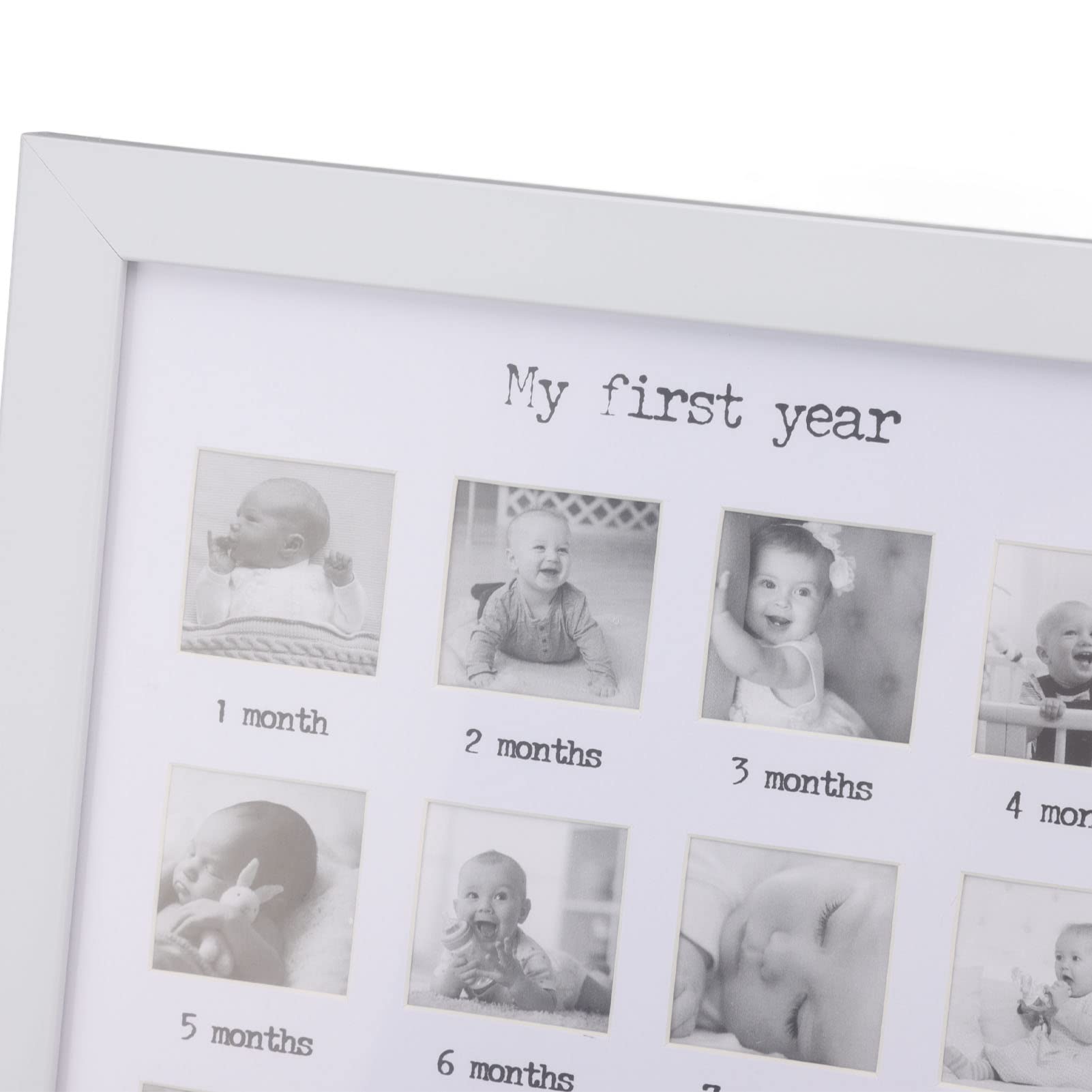 Aqur2020 Baby First Year Picture Frame, White, Rectangular, Plastic, Horizontal, Unisex Adult, 25x25x1.8 cm / 9.8x9.8x0.7 in