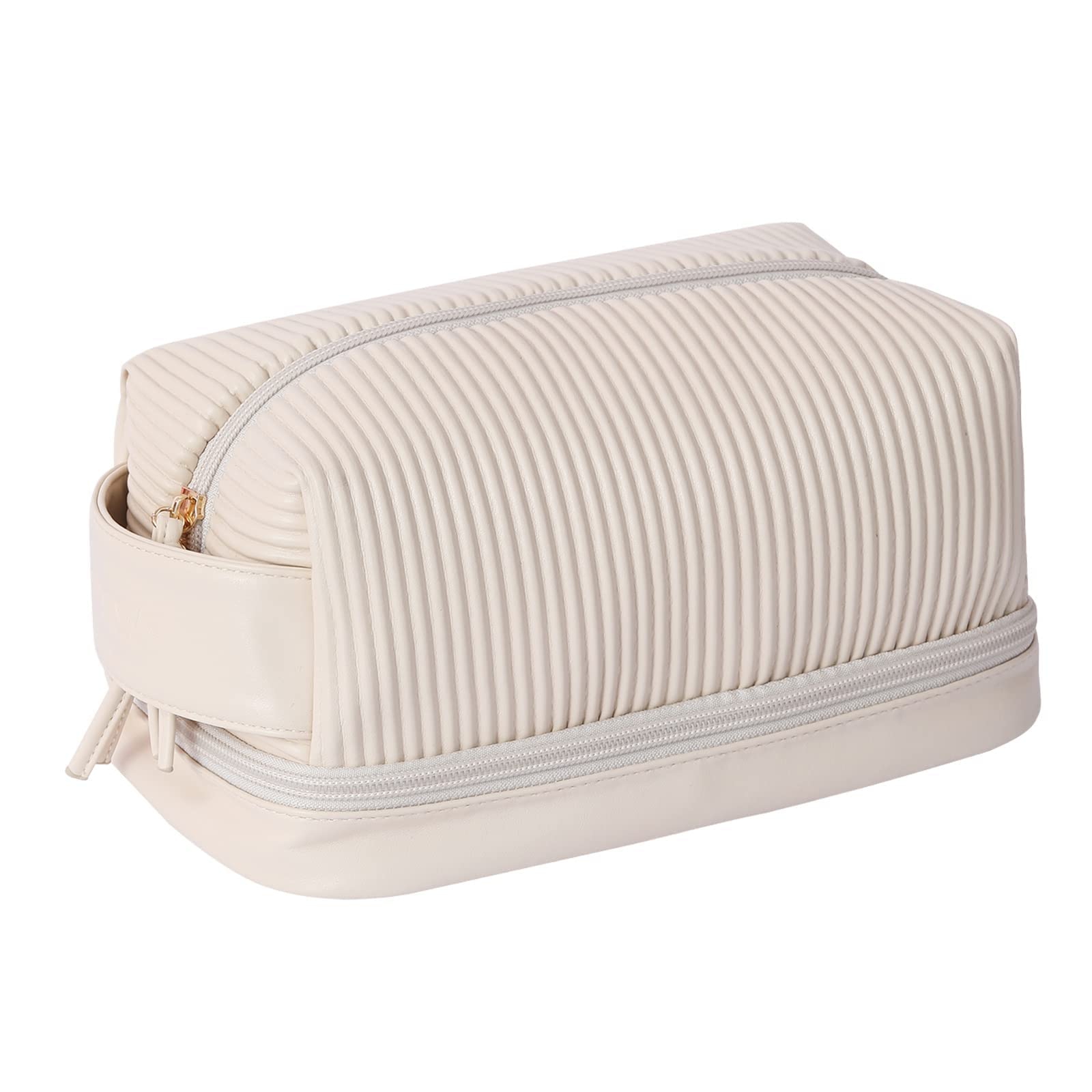 bagINBAG QIANPA Makeup Bag, Large Double Layer Waterproof Travel Bag with Handle and Brush Compartment for Women (Cream)