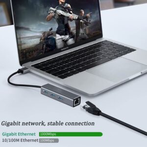 USB to Ethernet Adapter, VIENON USB 3.0 Hub with 1 Gigabit RJ45 Ethernet Port Network USB Network Adapter with USB C Adapter for Laptop