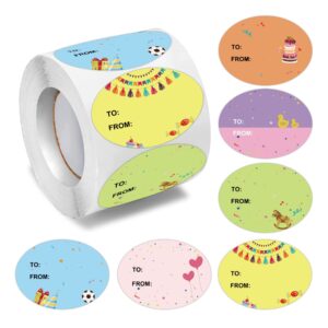 happy birthday gift tag labels 2x1.5 inch oval happy birthday to from stickers birthday present decoration for kids party festival holiday baby shower envelope packages seals 300 pcs