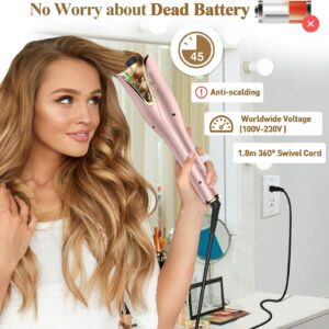 Auto Hair Curler, Automatic Curling Iron Wand with 4 Temperatures & 3 Timers & LCD Display, Curling Iron with 1" Large Rotating Barrel, Dual Voltage Auto Shut-Off Spin Iron for Hair Styling