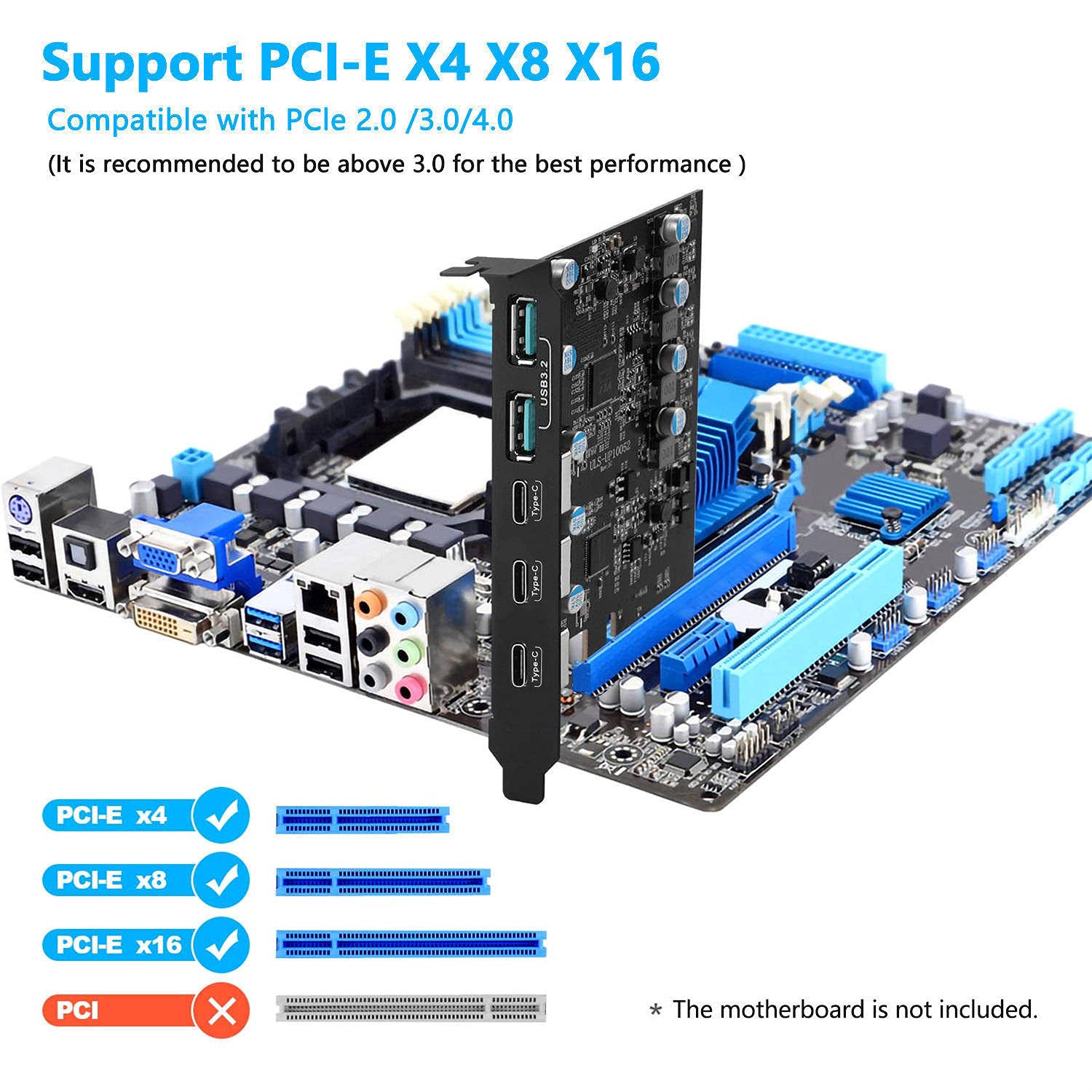 YEELIYA PCIe USB 3.2/3.1 Gen 2 Card (3X USB Type C-2x USB Type-A) PCIe Expansion Card Internal USB3 Hub for Desktop PC Support Windows 10/8/7 and Mac OS