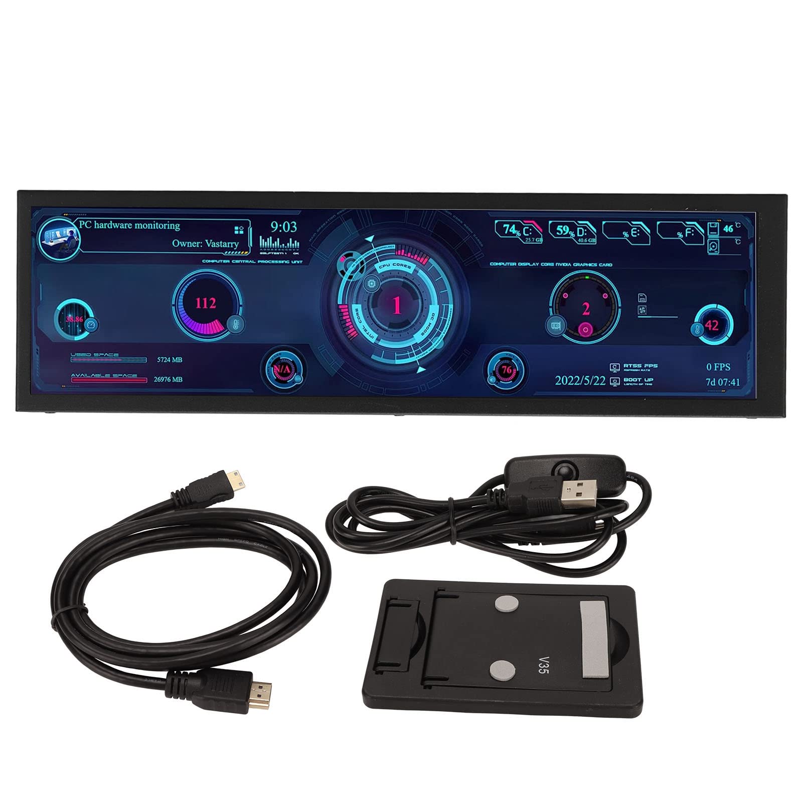 PC Sensor Panel Display Temperature Monitor, 8.8in USB Mini Screen, AIDA64 PC CPU GPU Data Monitor for Win RPi Linux, PC Temperature Display for PC ARGB Computer Case