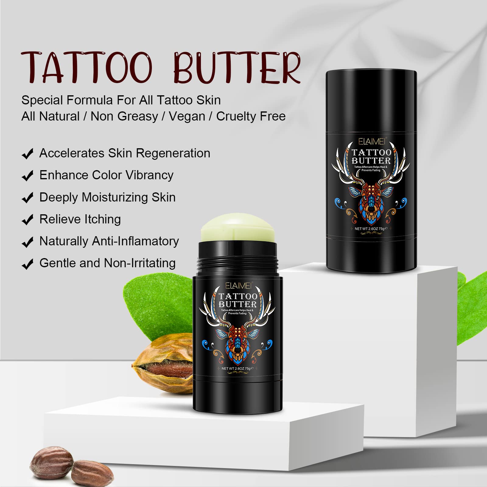 Tattoo Aftercare Butter Balm, 2.6 oz, Old & New Tattoo Moisturizer Healing Brightener for Color Enhance, Natural Organic Tattoo Cream