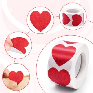 500 Pieces 1.5 Inch Valentine's Day Stickers Roll - Red Heart Stickers Self-Adhesive Love Decorative Seal Labels for Valentines Day or Wedding Decorations Accessories Party Favor Supplies (Style A)